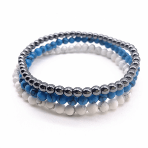 RELAX & SLEEP! -Hematite, Turquoise & Howlite- 3/pc *MIGHTY MINIS* Healing Energy Stone Bracelets
